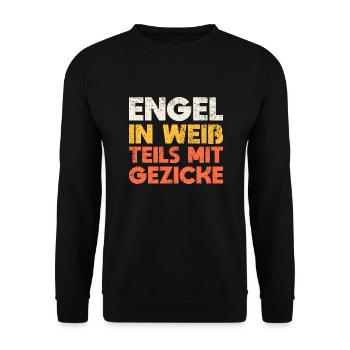 Engel In Weiß, Teils Mit Gezicke - Unisex Pullover - Schwarz - Vorne - Alina (178cm) & Michal (187cm)