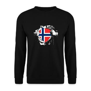 Ich liebe Norwegen - Superheld - Unisex Pullover - Schwarz - Vorne - Alina (178cm) & Michal (187cm)