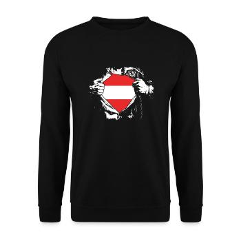 Ich liebe Österreich - Superheld - Unisex Pullover - Schwarz - Vorne - Alina (178cm) & Michal (187cm)