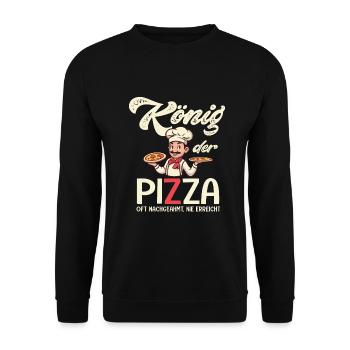 Pizzaiolo König der Pizza drolliger Bilderrahmen - Unisex Pullover - Schwarz - Vorne - Alina (178cm) & Michal (187cm)