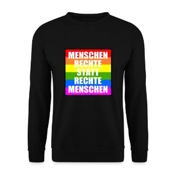 menschenrechte statt rechte menschen - Unisex Pullover - Schwarz - Vorne - Alina (178cm) & Michal (187cm)