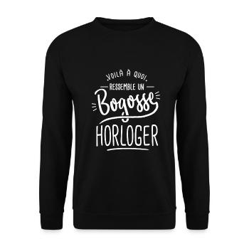 bogosse Horloger cadeau horloger humour - Sweat-shirt Unisexe - noir - Devant - Alina (178cm) & Michal (187cm)