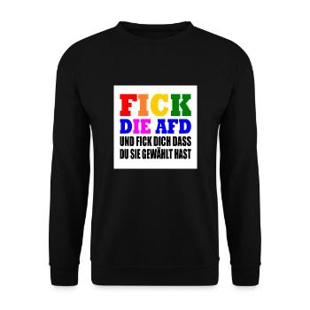 fick die afd und fick dich dass du sie gewählt has - Unisex Pullover - Schwarz - Vorne - Alina (178cm) & Michal (187cm)