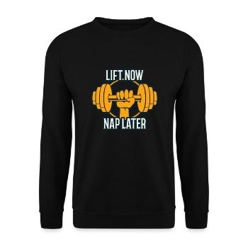 Jetzt anheben Später schlafen - Unisex Pullover - Schwarz - Vorne - Alina (178cm) & Michal (187cm)
