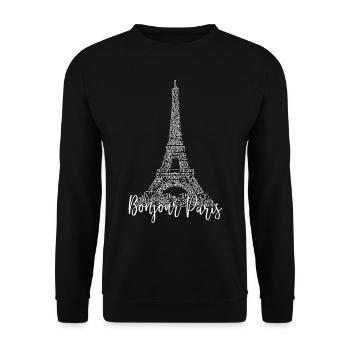 Bonjour Paris Tour Eiffel Paris Ligne Art Graphique - Sweat-shirt Unisexe - noir - Devant - Alina (178cm) & Michal (187cm)