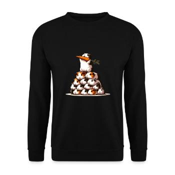 Triumphant Guinea Pig Tower with Carrot - Unisex Pullover - Schwarz - Vorne - Alina (178cm) & Michal (187cm)