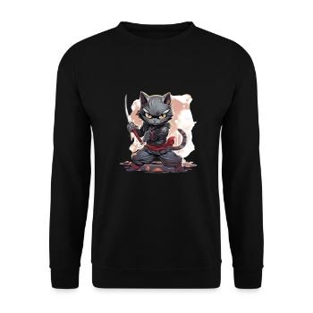 Japanische Katze Samurai Style für Katzen Fans - Unisex Pullover - Schwarz - Vorne - Alina (178cm) & Michal (187cm)
