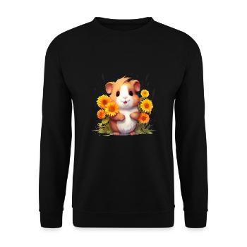 Meerschweinchen mit Blumen - Unisex Pullover - Schwarz - Vorne - Alina (178cm) & Michal (187cm)