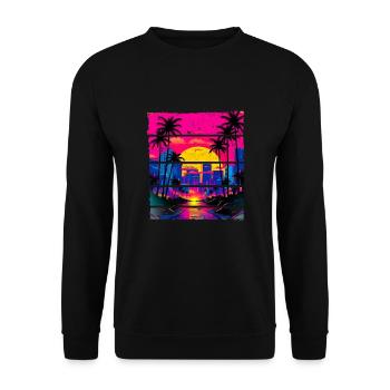 Sonnenuntergang 80s 80s Sunset Retro City für - Unisex Pullover - Schwarz - Vorne - Alina (178cm) & Michal (187cm)