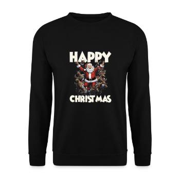 Happy Christmas Nikolaus Weihnachten Rentier - Unisex Pullover - Schwarz - Vorne - Alina (178cm) & Michal (187cm)