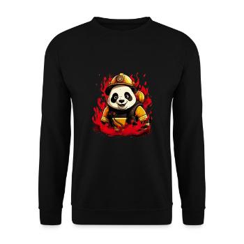 Niedlicher Panda Feuerwehrmann Feuerwehr für - Unisex Pullover - Schwarz - Vorne - Alina (178cm) & Michal (187cm)