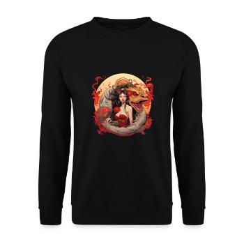 Japan Tradition Japanisch Kultur Frau - Unisex Pullover - Schwarz - Vorne - Alina (178cm) & Michal (187cm)