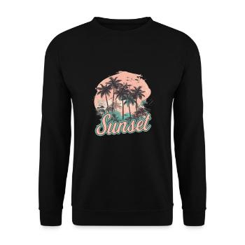 Strand Sunset Beach Sonnenuntergang Meer - Unisex Pullover - Schwarz - Vorne - Alina (178cm) & Michal (187cm)