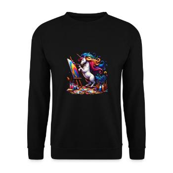 Maler Einhorn Kunst für einen Frauen, Mädchen und - Unisex Pullover - Schwarz - Vorne - Alina (178cm) & Michal (187cm)