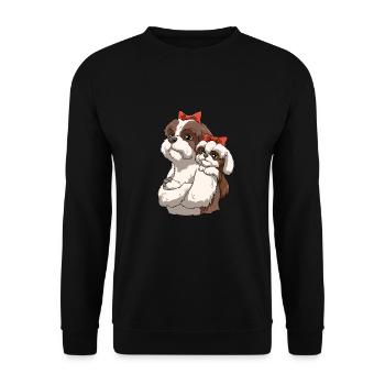 Shih Tzu Hund Hunderasse Löwenhund - Unisex Pullover - Schwarz - Vorne - Alina (178cm) & Michal (187cm)