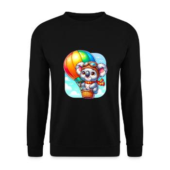 Koala fliegt im Heißluftballon für Koala Fan - Unisex Pullover - Schwarz - Vorne - Alina (178cm) & Michal (187cm)