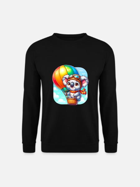 Koala fliegt im Heißluftballon für Koala Fan - Unisex Pullover - Schwarz