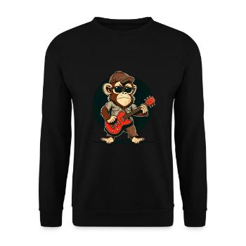 Affe Schimpanse spielt Acousitc Rock Gitarre - Unisex Pullover - Schwarz - Vorne - Alina (178cm) & Michal (187cm)