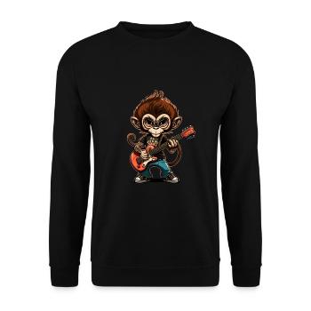 Affe Schimpanse spielt Acousitc Rock Gitarre - Unisex Pullover - Schwarz - Vorne - Alina (178cm) & Michal (187cm)