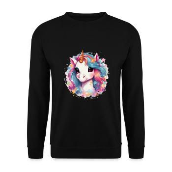 Niedliches Einhorn für Kinder - Unisex Pullover - Schwarz - Vorne - Alina (178cm) & Michal (187cm)