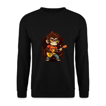 Affe Schimpanse spielt Acousitc Rock Gitarre - Unisex Pullover - Schwarz - Vorne - Alina (178cm) & Michal (187cm)