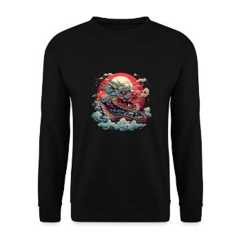 Asiatisch Drache Anime Japanisch Meer Wellen - Unisex Pullover - Schwarz - Vorne - Alina (178cm) & Michal (187cm)