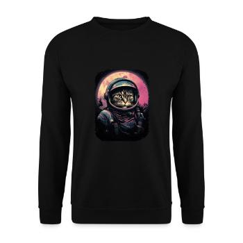 Katze Schwerelosigkeit Astronaut für einen Katzen - Unisex Pullover - Schwarz - Vorne - Alina (178cm) & Michal (187cm)