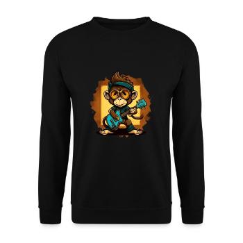 Affe Schimpanse spielt Acousitc Rock Gitarre - Unisex Pullover - Schwarz - Vorne - Alina (178cm) & Michal (187cm)
