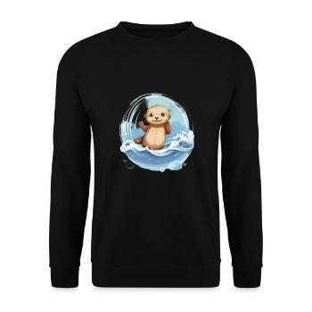Niedlicher Otter für Kinder Tier im Wasser - Unisex Pullover - Schwarz - Vorne - Alina (178cm) & Michal (187cm)