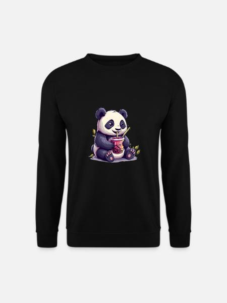 Niedlicher Panda mit Tee - Unisex Pullover - Schwarz