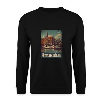 Vintage Amsterdam Kanal Niederlande Holland - Unisex Pullover - Schwarz - Vorne - Alina (178cm) & Michal (187cm)