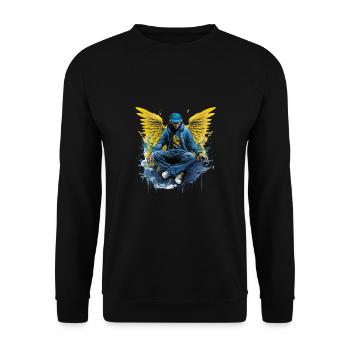 Urban Angel Wings DJ Grafik Stylische Streetwear - Unisex Pullover - Schwarz - Vorne - Alina (178cm) & Michal (187cm)
