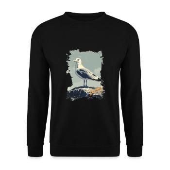 Vintage Seemöwe Nautischer Vogel - Unisex Pullover - Schwarz - Vorne - Alina (178cm) & Michal (187cm)