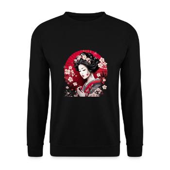 Geisha Kunst Japanische Kultur Floraler Kimono - Unisex Pullover - Schwarz - Vorne - Alina (178cm) & Michal (187cm)