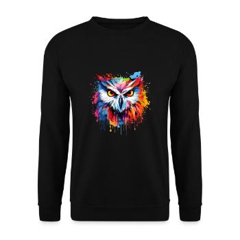 Eule Abstrakte Kunst Künstlerischer Vogel - Unisex Pullover - Schwarz - Vorne - Alina (178cm) & Michal (187cm)