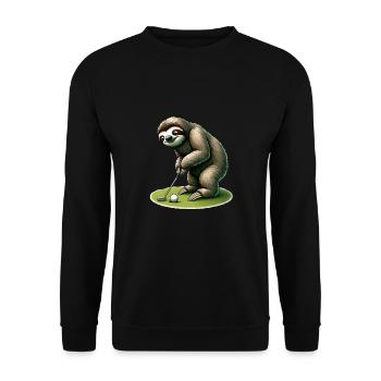 Lustiges Faultier beim Golfen - Unisex Pullover - Schwarz - Vorne - Alina (178cm) & Michal (187cm)