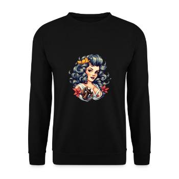 Nautisches Mädchen Seemann Vintage - Unisex Pullover - Schwarz - Vorne - Alina (178cm) & Michal (187cm)
