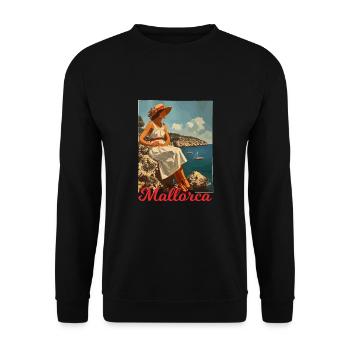 Vintage Mallorca Reise Spanien Insel - Unisex Pullover - Schwarz - Vorne - Alina (178cm) & Michal (187cm)
