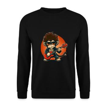 Affe Schimpanse spielt Acousitc Rock Gitarre - Unisex Pullover - Schwarz - Vorne - Alina (178cm) & Michal (187cm)