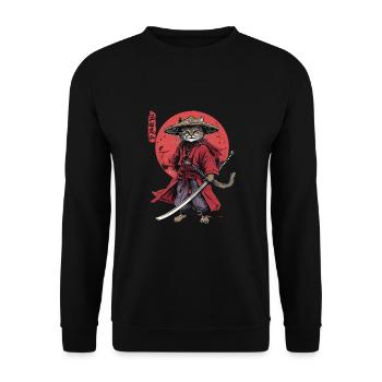 Japanische Katze Samurai Style für Katzen Fans - Unisex Pullover - Schwarz - Vorne - Alina (178cm) & Michal (187cm)