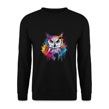 Eule Abstrakte Kunst Künstlerischer Vogel - Unisex Pullover - Schwarz - Vorne - Alina (178cm) & Michal (187cm)