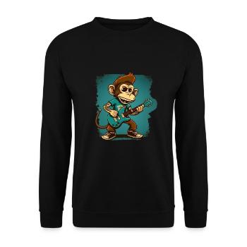 Affe Schimpanse spielt Acousitc Rock Gitarre - Unisex Pullover - Schwarz - Vorne - Alina (178cm) & Michal (187cm)