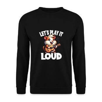 Hamster Musiker Let's Play It Loud Gitarre - Unisex Pullover - Schwarz - Vorne - Alina (178cm) & Michal (187cm)