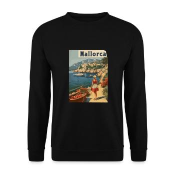 Vintage Mallorca Reise Spanien Insel - Unisex Pullover - Schwarz - Vorne - Alina (178cm) & Michal (187cm)