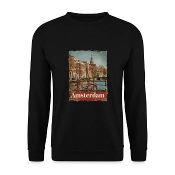 Vintage Amsterdam Kanal Niederlande Holland - Unisex Pullover - Schwarz - Vorne - Alina (178cm) & Michal (187cm)