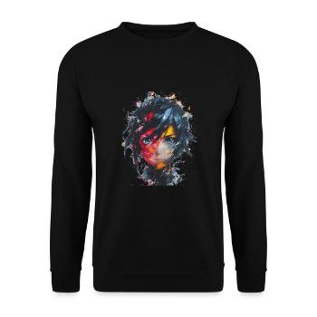 Abstrakt Anime Kunst Manga Charakter Anime Fan - Unisex Pullover - Schwarz - Vorne - Alina (178cm) & Michal (187cm)