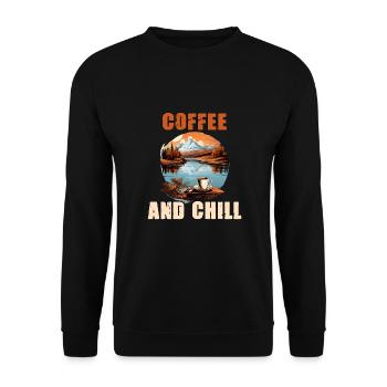 Kaffee und Chill Vintage Berg Natur-Szene - Unisex Pullover - Schwarz - Vorne - Alina (178cm) & Michal (187cm)