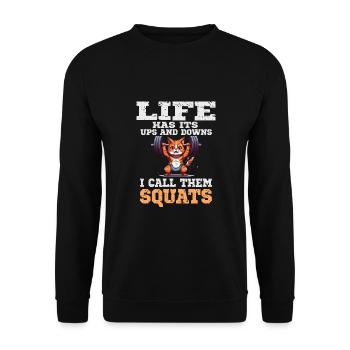 Lustige Katze Squat Gym Workout Fitness für - Unisex Pullover - Schwarz - Vorne - Alina (178cm) & Michal (187cm)