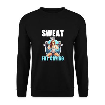 Lustige Katze Workout Sweat Is Just Fat Crying - Unisex Pullover - Schwarz - Vorne - Alina (178cm) & Michal (187cm)