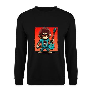 Affe Schimpanse spielt Acousitc Rock Gitarre - Unisex Pullover - Schwarz - Vorne - Alina (178cm) & Michal (187cm)